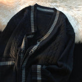 Trendy Contrast Color Japanese Style Vintage Single Breasted Knitted Cardigan Youth Y2K Casual Streetwear Oversized Sweaters